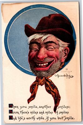 Bernhardt Wall~Lifes Worth While If You But Smile~Smiling Man Portrait~Postcard