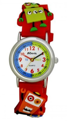 Ravel Childrens Red Robot Watch With 3D Embossed Red Strap Time Teacher R1513.61