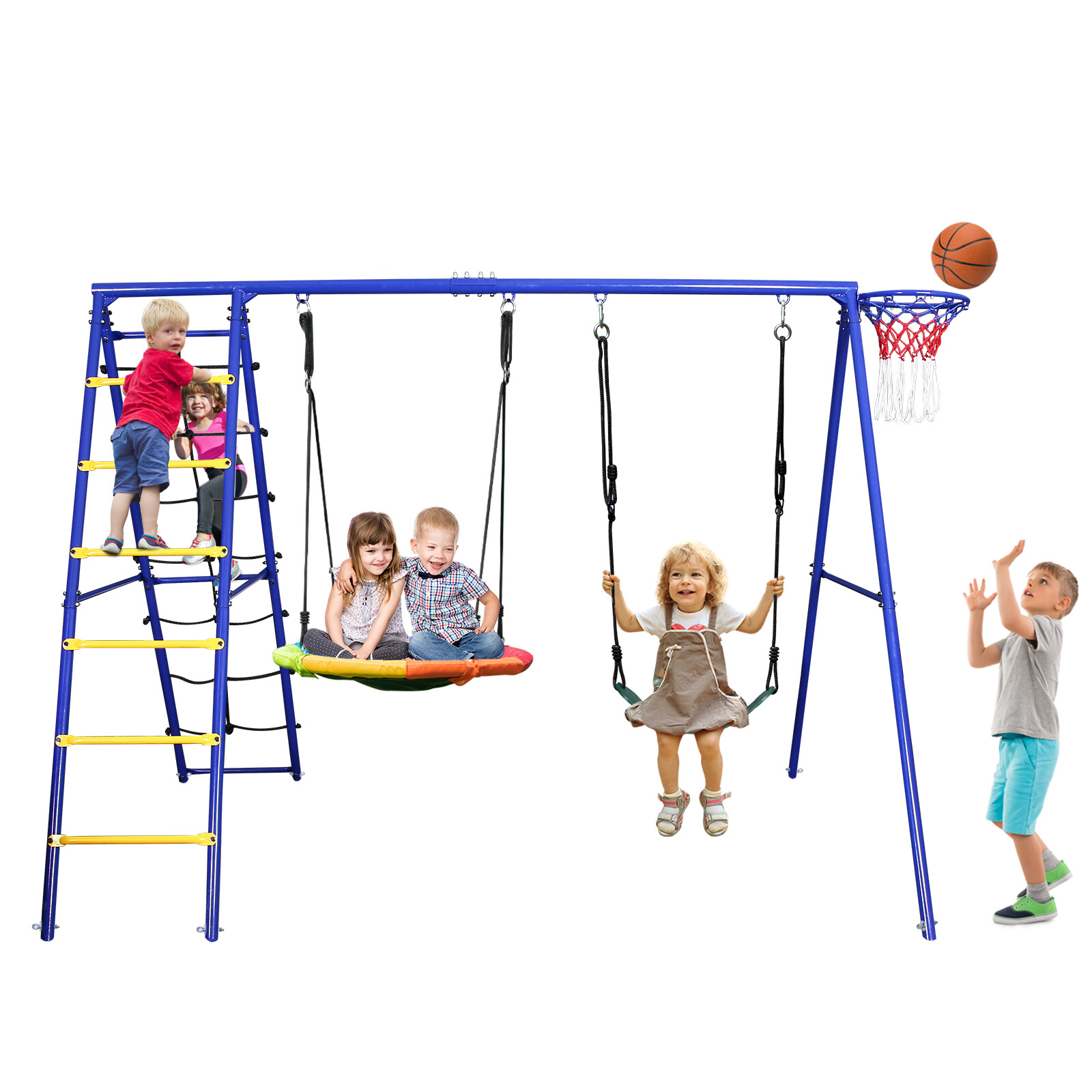 Juego de swingset de metal 5 en 1 440 libras para niños parque infantil escalera patio trasero