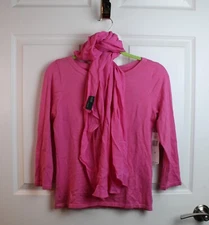 NWT VTG LAUREN Ralph Lauren 2 Piece Silk Blend Sweater 100% Silk Scarf Pink Sz S