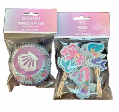 MERMAID ~Baking Cups/ Cupcake Liners 48pcs & Picks 48 Pcs For  Birthday Party