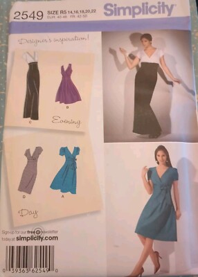 Simplicity SEWING PATTERN # 2549 MISSES' DRESS SIZE 14-16-18-20-22 UC/FF