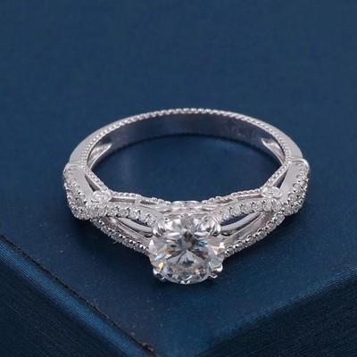 2 Carat Round Cut Moissanite Twisted Engagement Ring Solid 14k White Gold VVS1