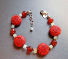 RARE! Emily Ray (Signed) Red & White Beaded CINNABAR Necklace and Bracelet — photo 3