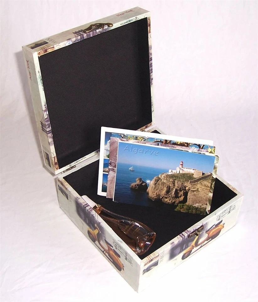 501 Massivholz Box mit Leinenoptik Schatzkiste Holzkiste Holzbox ca 21x21x11 cm - Bild 3 von 4