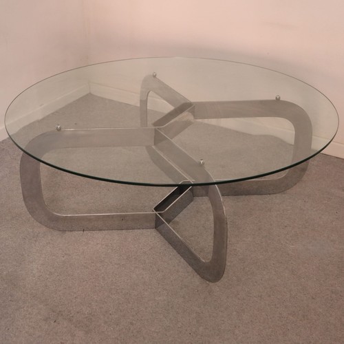 vintage round coffee table steel and glass, made in italy, 1970s - Picture 2 of 11