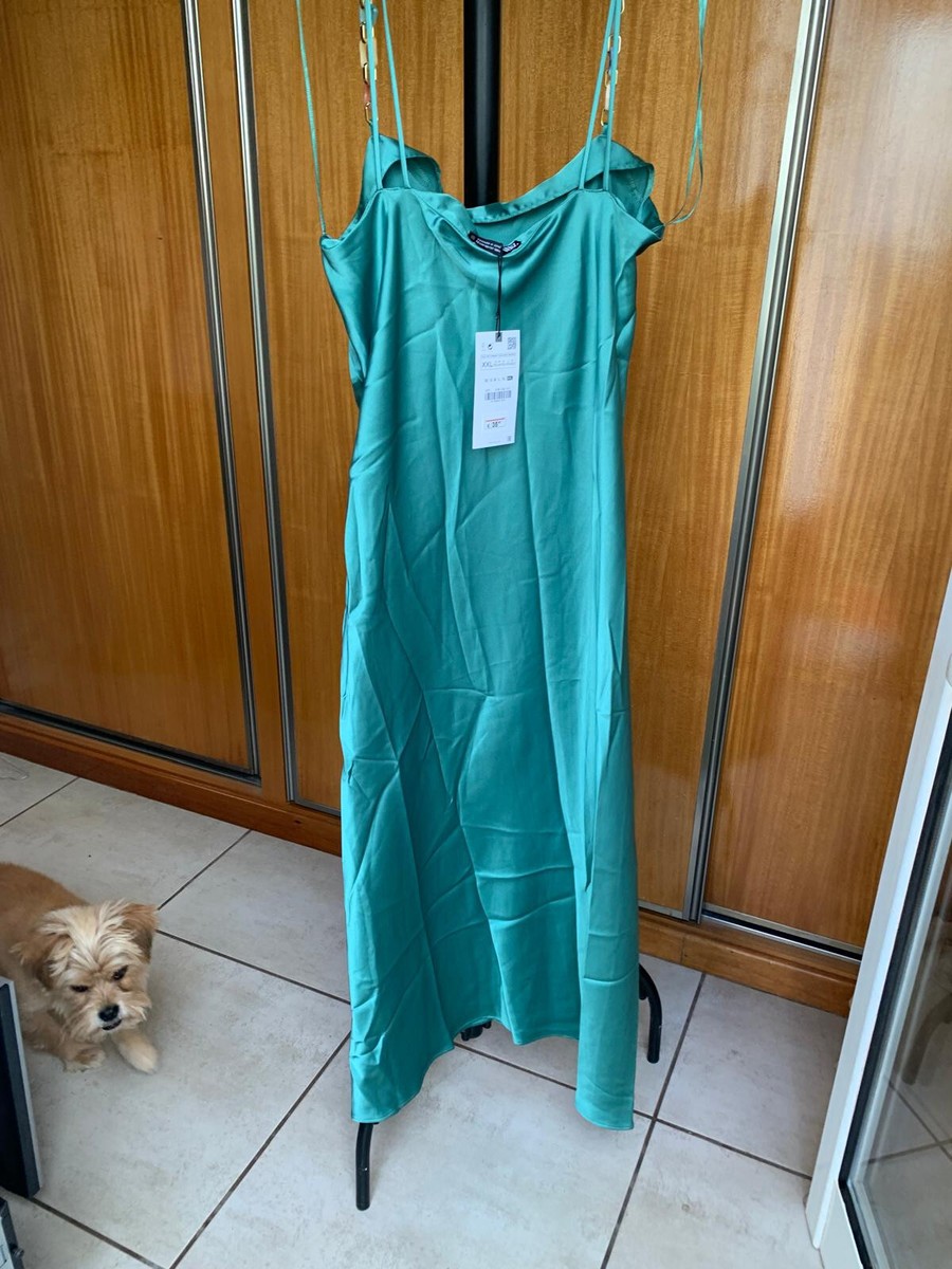 ZARA BNWT CAMISOLE SATION MIDI DRESS WITH CHAINS REF. SEA