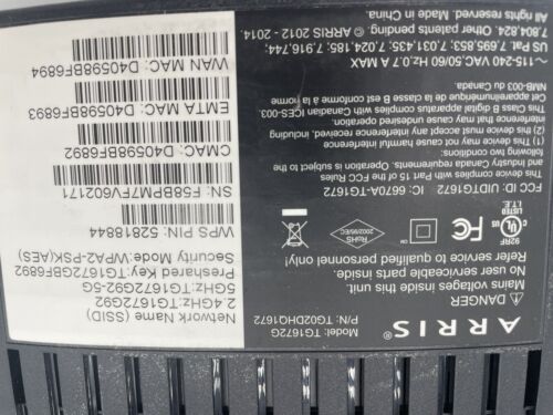 Arris TG1672G Touchstone Telephony Gateway WIFI (2.5/5.0GHz) Cable Modem/Router - Picture 3 of 3