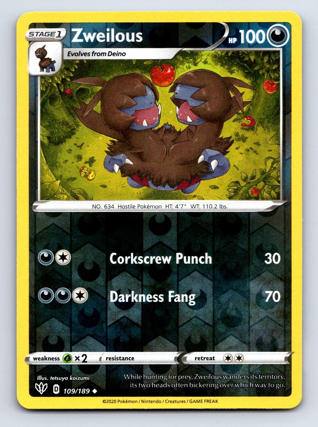 Zweilous 109/189 Uncommon Darkness Ablaze Pokemon Reverse Holo Lightly Played
