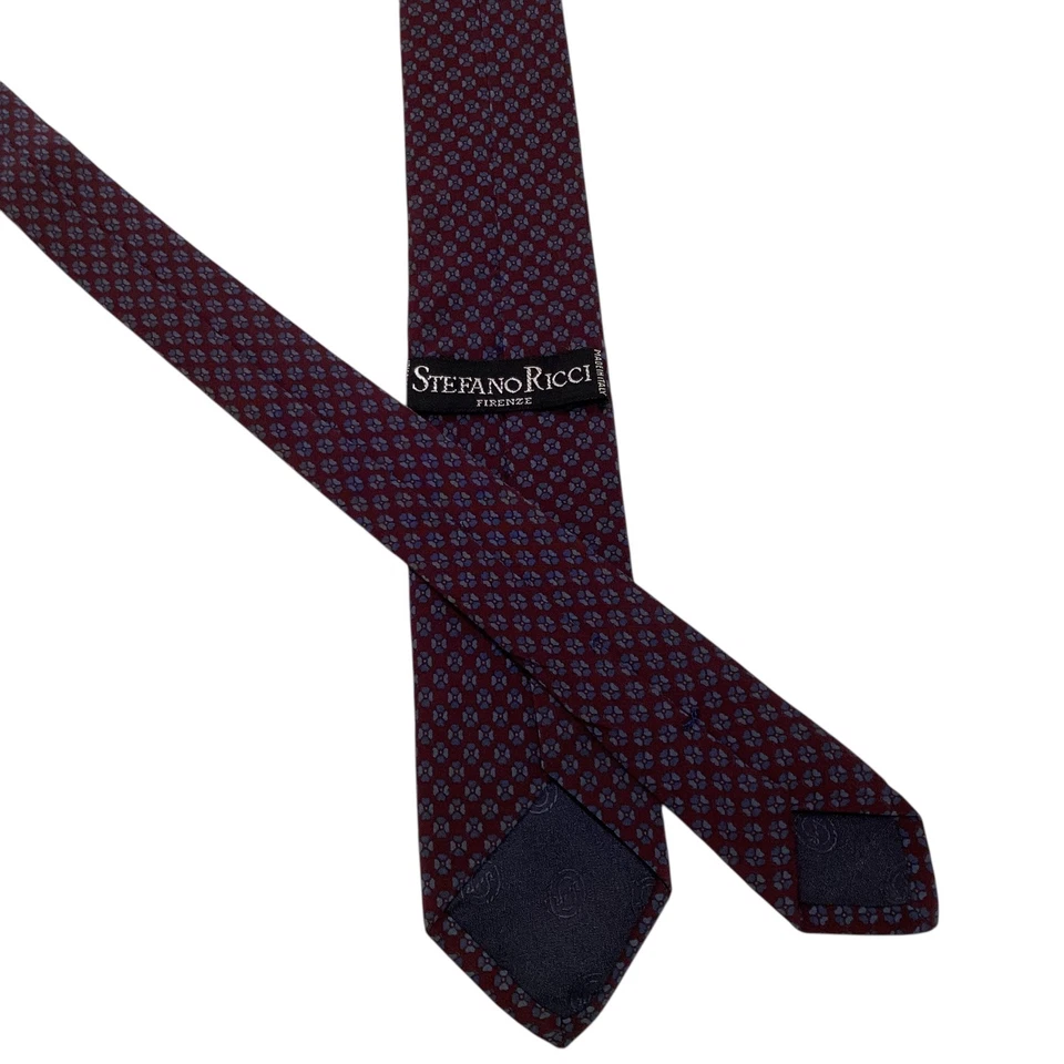 STEFANO RICCI 复古男式丝绸紧身领带意大利豪华几何葡萄酒 GUC — 第 3/3 张图片