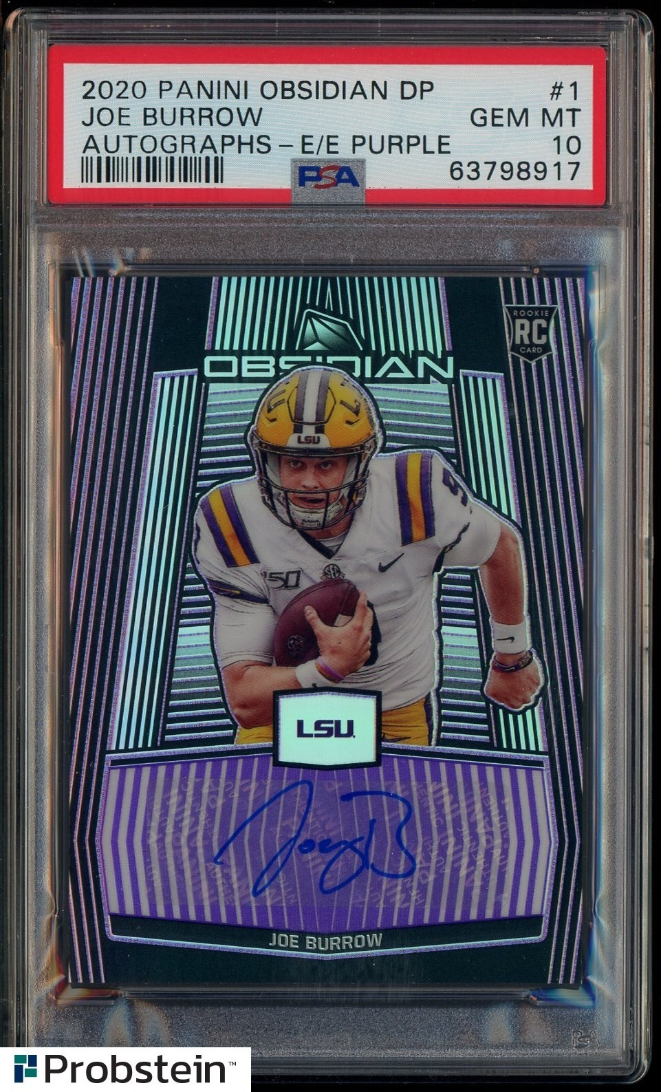 Joe Burrow Panini Obsidian Draft Picks Autographs #1 Autographs Electric Etch Purple