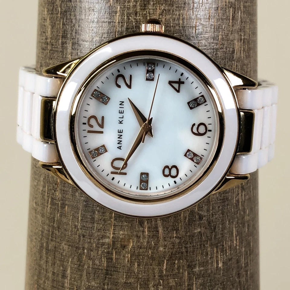Anne Klein Women 10/9344 Dress White Ceramic Band Quartz Analog 35mm Watch 7" - Image 2 of 4
