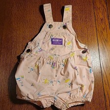 Vintage 80's Oshkosh Short Overalls Bubble Romper 12M Cotton USA Pink Girl