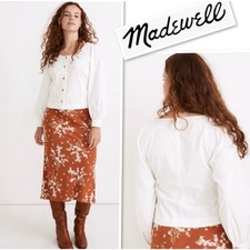NEW Madewell Shirred Sleeve Womens Top Sz Medium Corduroy Capsule Wardrobe Fall