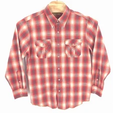 True Grit Shirt Mens Medium Red Plaid Cotton Long Sleeve Button Up