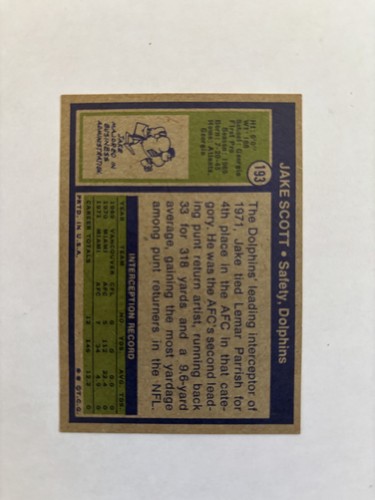 1972 Topps Football - Jake Scott NM-MT - Bild 2 von 2