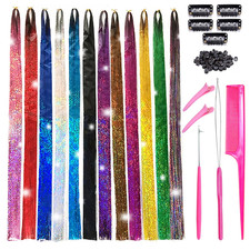 Hair Tinsel 3000 Strands with Tools 44 Inch 12 Colors Fairy Hair Tinsel Kit for
