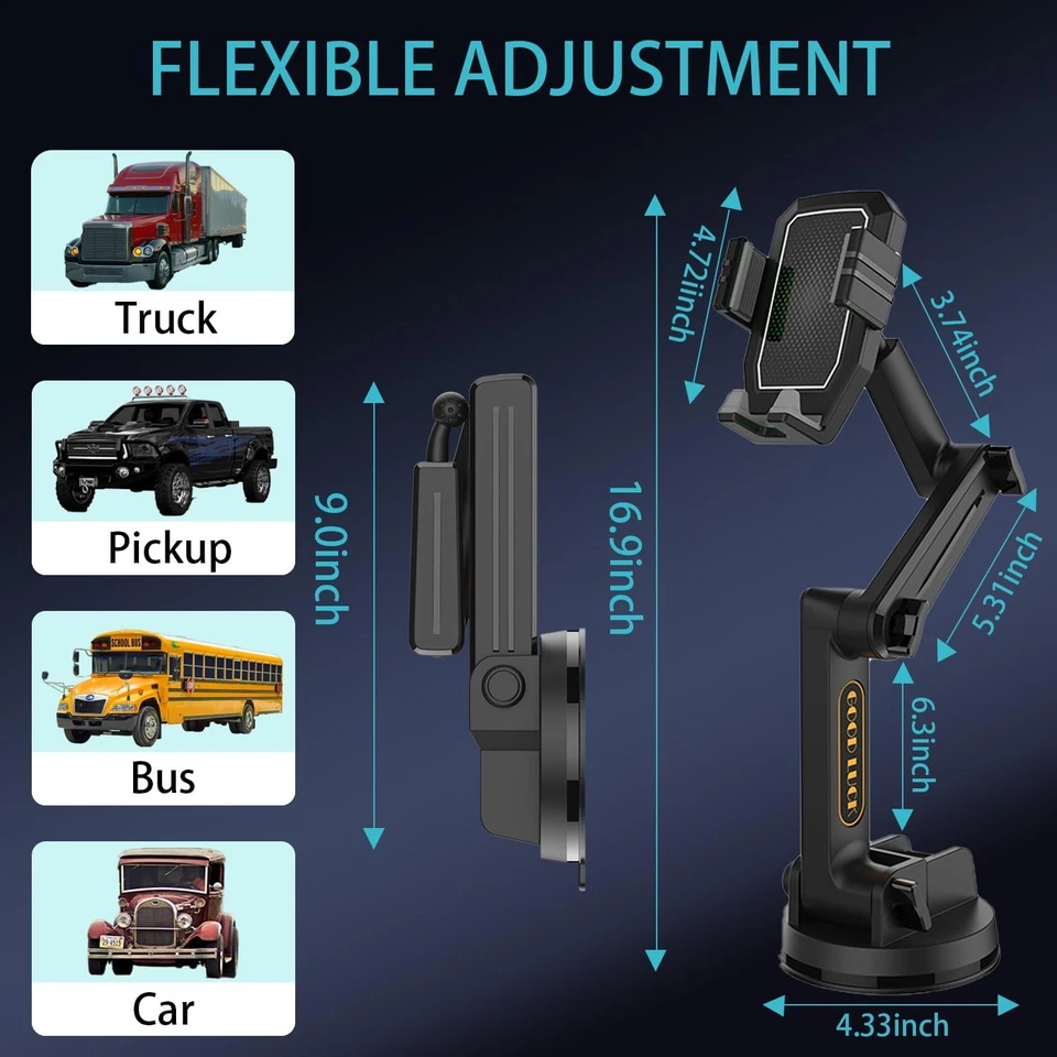 Phone Holder Mount Heavy Duty Truck Car Dashboard Windshield Long Anti Shake - Image 3 of 4