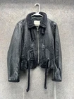 Emporio Armani Leather Bomber Jacket Womens Small Black Textured Zip Short Italy