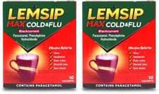 2 x LEMSIP Max Cold & Flu Blackcurrant 10 Sachets Per pack