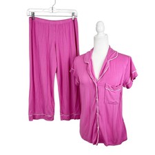 Eberjey Gisele Pajama Set Women Medium Pink Button Up Pull On Sleepwear Tencel