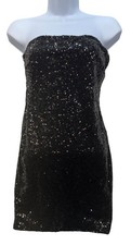 Womens Sequin Party Holiday Strapless Mini Dress By Bear Dance M Black 