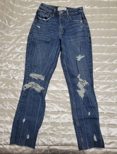 Womens Blue Medium Wash Distressed Skinny Jea...