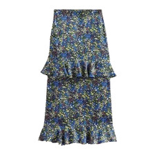 Boden Womens Midi Skirt UK 14 US 10 Green blue Floral Tiered Ruffled R0284 NWT