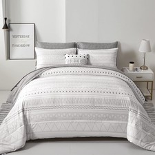 WONGS BEDDING Boho Comforter Set King Size,7 Pieces Grey 90   103  , White