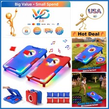 Light-Up Cornhole Board Set with Sound Light Effects, 2 Foldable Outdoor To...