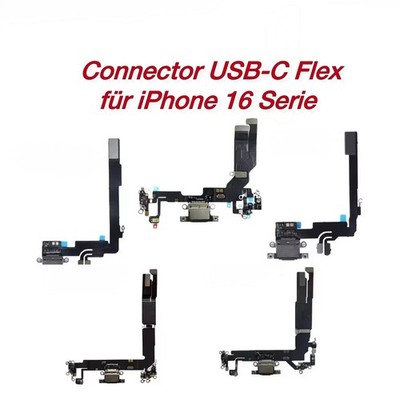 Ladebuchse iPhone 16/Pro/Max/Plus/e Anschluss USB-C Connector Flex Mikro Schwarz
