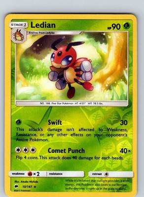 Ledian 10/147 2017 SM Burning Shadows Reverse Holo Rare