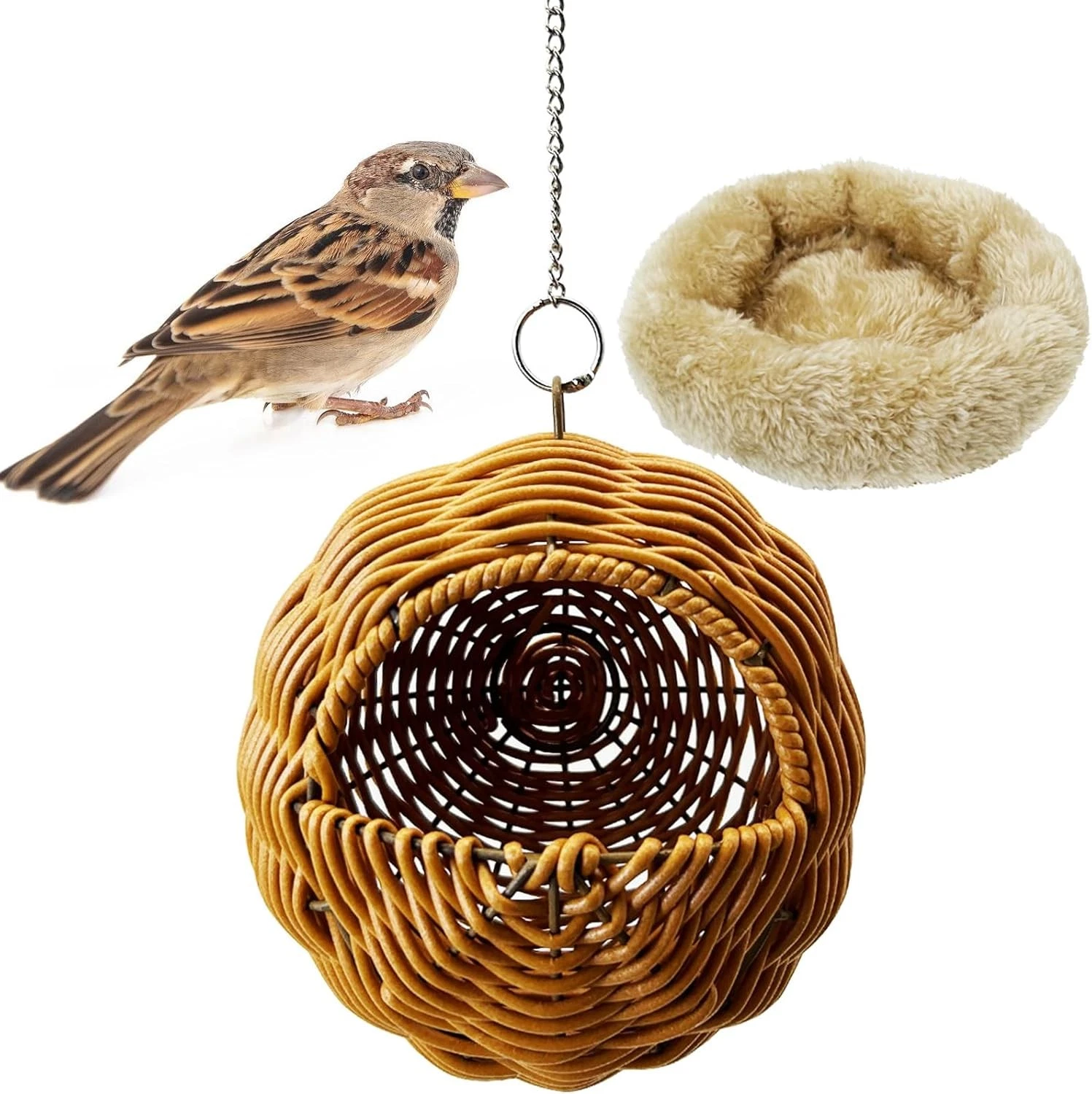Rattan Birds Nest for Cage Hanging Parakeet House Chewproof Parrot Breeding Bed