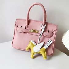 Genuine Leather Handmade Horse Handbag Keychain Ring Bauble Charms 50 Colors