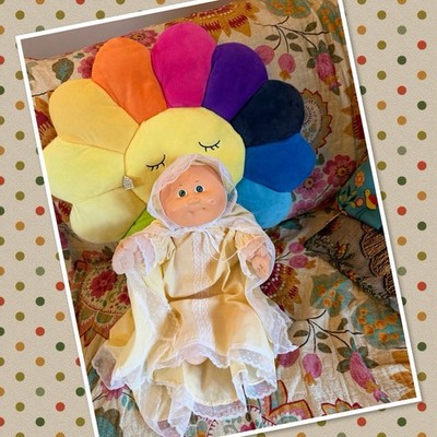 Schöner Vintage Kohl Aufnäher Kinder Frühchen Baby Mädchen grüne Augen Zitrone Büschel HM3