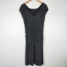 Express Womens Black Polka Dot Cap Sleeve V-Neck Midi Ruched Dress Size 12