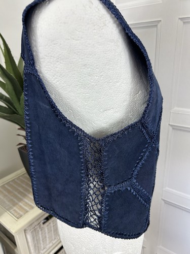 Liz Claiborne Leather Waistcoat Chest Size 36in With Lace Design Trim In Blue - Picture 14 of 17