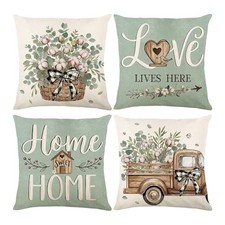 Spring Pillow Covers 18x18, Farmhouse Eucalyptus Leaves Throw Pillow Spring09