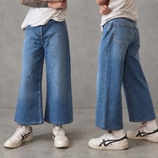 RE/DONE Cropped Wide Leg Jeans Blue Faded Designer Denim Skater Size 31