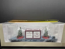 MTH RailKing 30-76681 North Pole blue flat car w lighted Christmas trees NIB