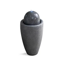 25.98"W Round Stone Modern Stone Textured Sphere Water Fountain w/LED Lights,...
