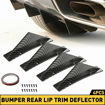Car Look Lip Bumper Rear Diffuser Shark Splitter Fins 4PC Carbon Fiber Universal