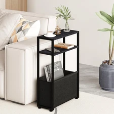 Narrow Side Table, Slim Side Table with Magazine Rack, Bathroom Table for Sma...