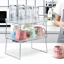 Folding Storage Shelf Organizer, Stackable Kitchen Cabinet Shelves 11.6×8.3×5...