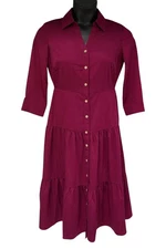 Nina Leonard Women's Tiered Button Front Dress Sangria