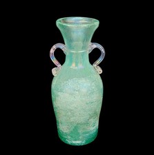 Vintage Mid Century Murano Scavo Green Pink Iridescent Art Glass Vase