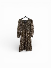 Old Navy Long Sleeve Fit and Flare Smocked Midi Dress Boho Black Floral S Petite