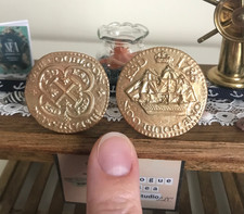 Handmade Dollhouse Nautical Wall Decor, 2 Ancient Coins, 1:12 Scale Beach Decor