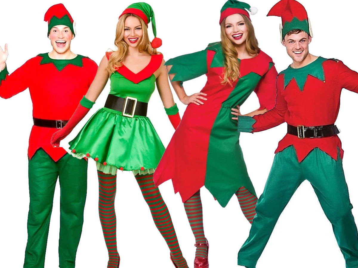 Adulto Elfo Disfraz Mujer de Navidad Hombre Ayudante Santa