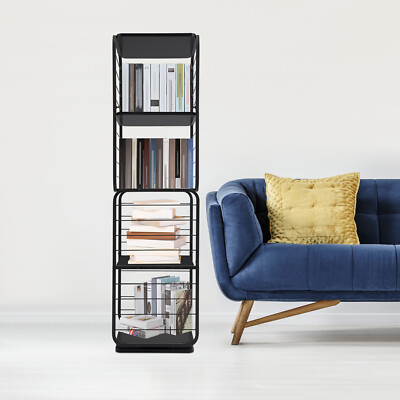 4 Tier Rotating Bookshelf 360° Bookcase Black Square Shelf Display Rack NEW